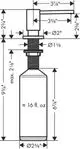 AXOR Spülmittel-/Lotionspender mit Pumpmechanismus. Zylinderförmiger Behälter mit spitzem Auslauf. Maße und Details sind im technischen Diagramm angegeben.
